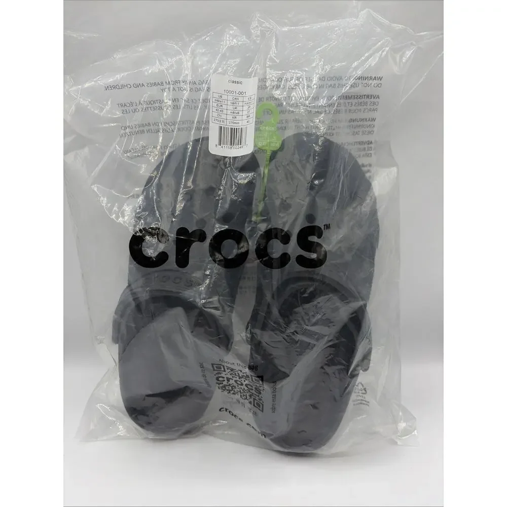 Crocs Men's Classic Clog Authentic Shoe Style 10001 Sz US M9 W11 NWT Black